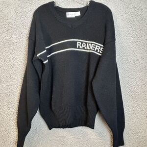 Vintage 80s Oakland Raiders Cliff Engle NFL Wool Blend V Neck Sweater Size Large